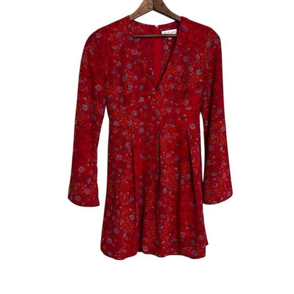 Emerald Sundae Floral Flared Long Sleeve Mini Dress Red Size Small - Picture 1 of 9